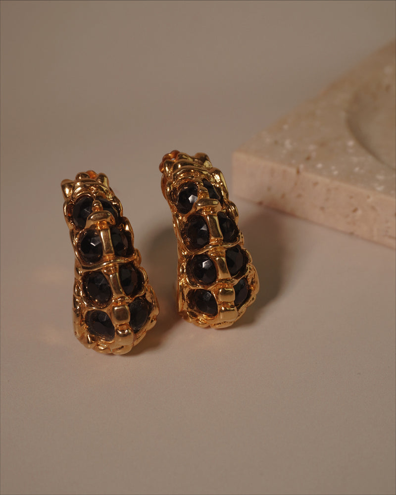 Vintage Kalinger Black Rhinestone Earrings