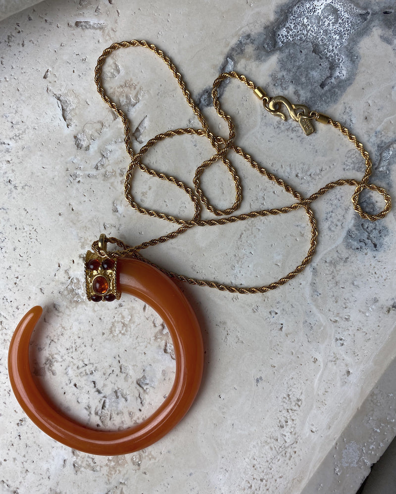 Vintage KJL Jade Lucite Horn Necklace