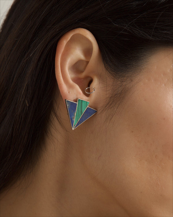 Vintage Lapis Lazuli & Malachite Inlay Earrings