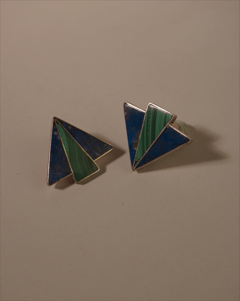 Vintage Lapis Lazuli & Malachite Inlay Earrings
