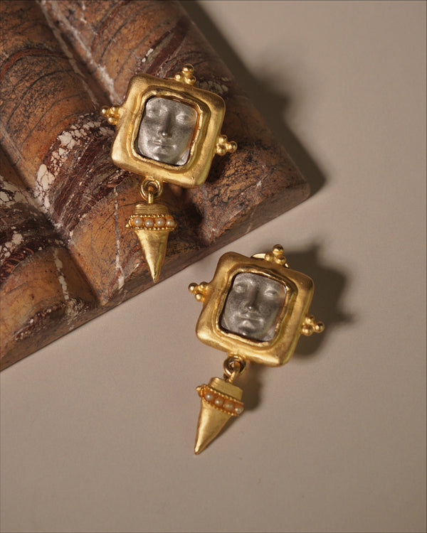 Vintage Matte Etruscan Face Earrings