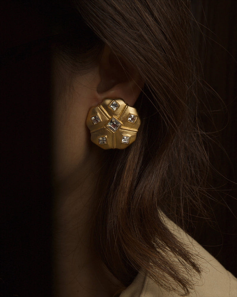 Vintage Matte Rhinestone Button Earrings