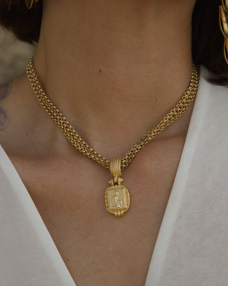Vintage Matte Gold Greek Pendant Necklace