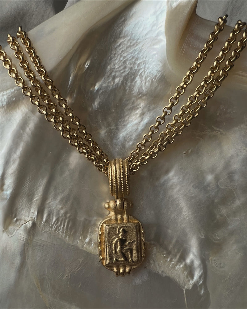 Vintage Matte Gold Greek Pendant Necklace