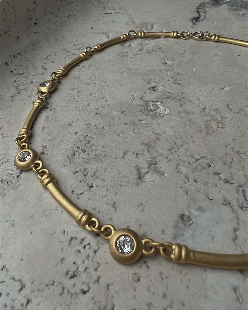 Vintage Matte Gold & Rhinestone Necklace