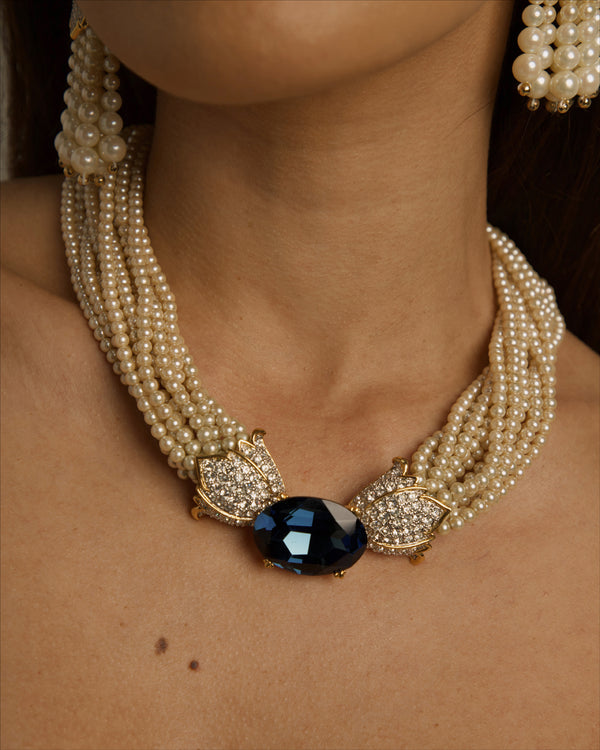 VIntage Multi-Strand Pearl & Sapphire Necklace