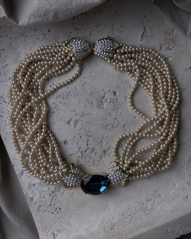 VIntage Multi-Strand Pearl & Sapphire Necklace