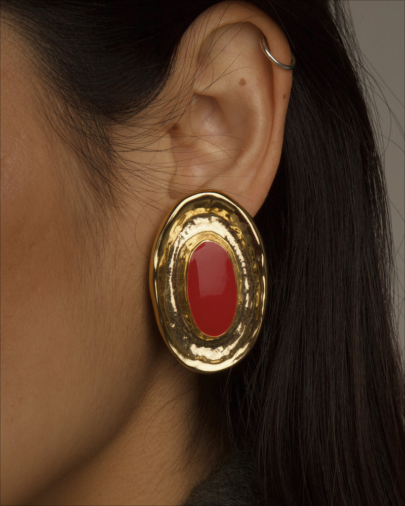 Vintage Oval Red Enamel Earrings