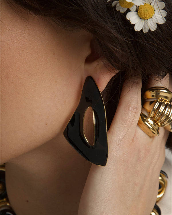 Vintage Oversized Black Enamel Earrings