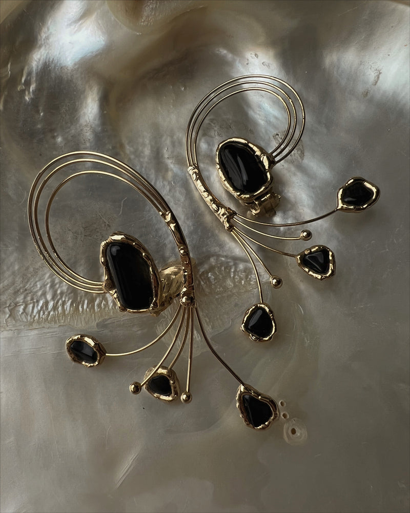 Vintage Onyx Wire Clip Ons