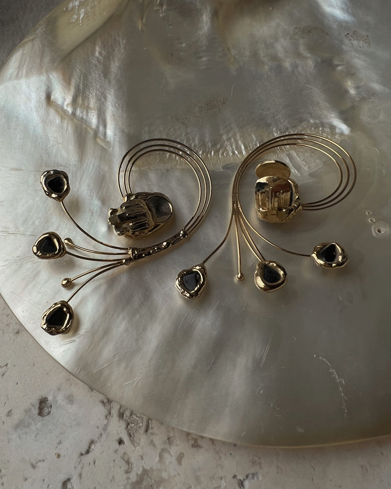 Vintage Onyx Wire Clip Ons