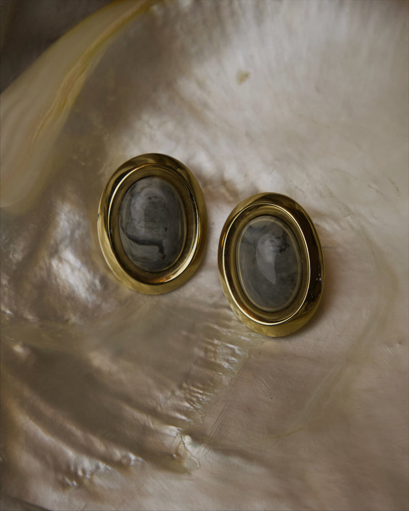 Vintage Oval Marbled Button Earrings