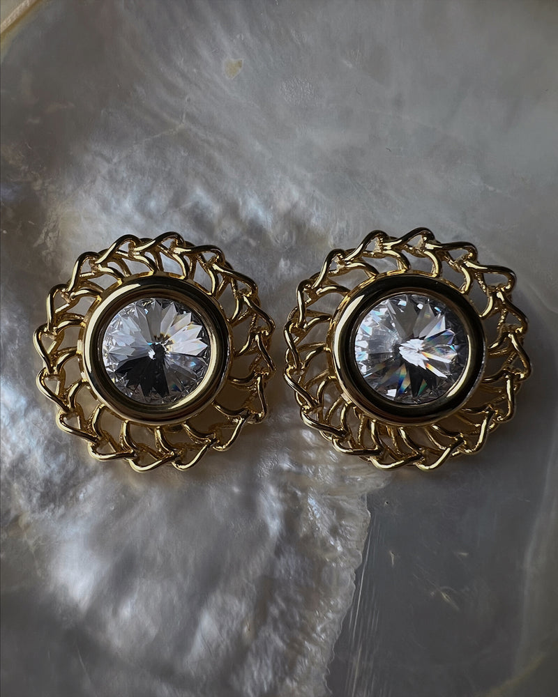 Vintage Oversized Rhinestone Button Clip Ons