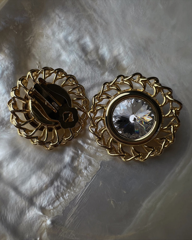 Vintage Oversized Rhinestone Button Clip Ons