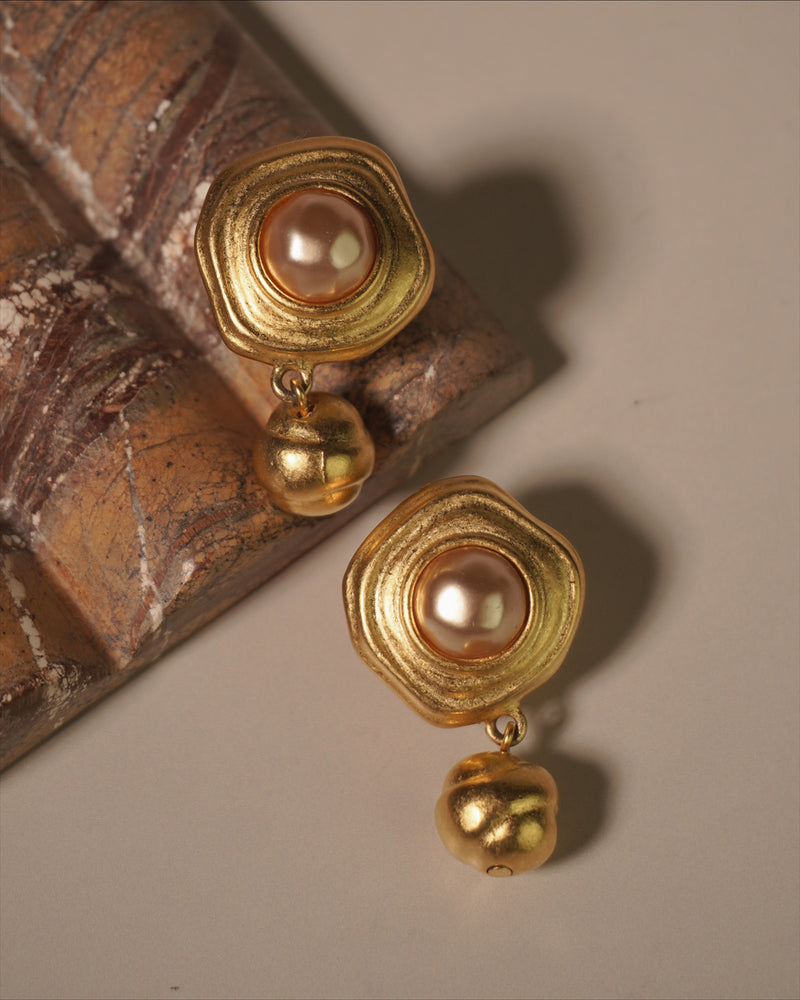Vintage Pearl Cabochon Drop Earrings