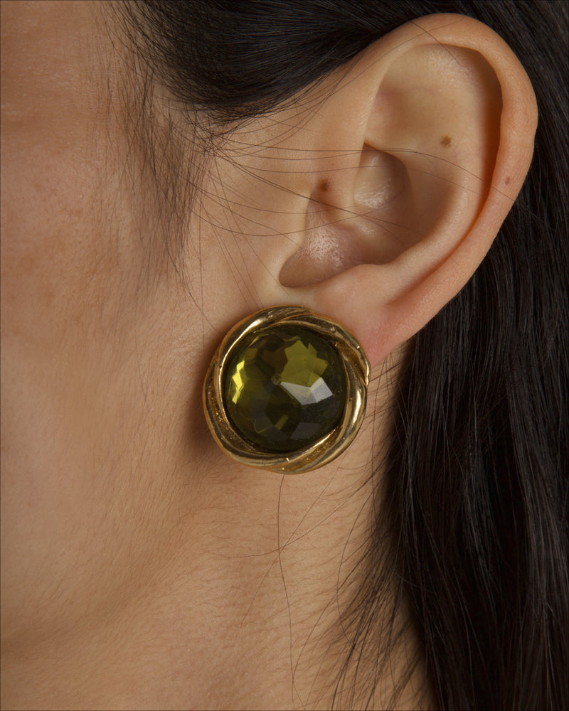 Vintage Peridot Button Clip Ons