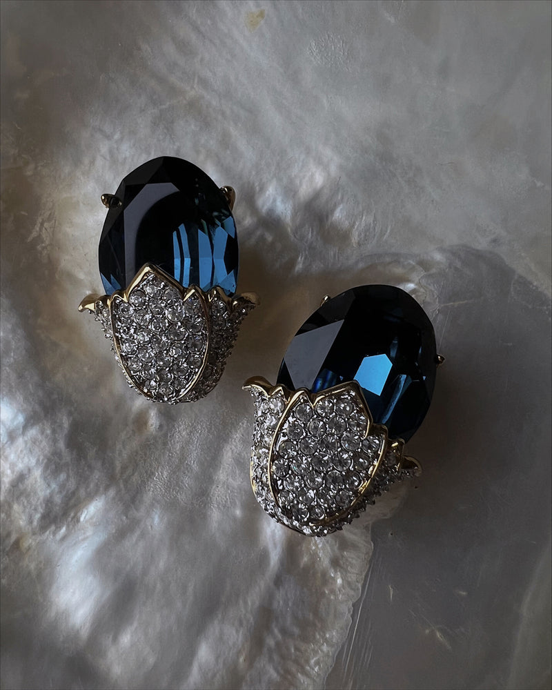 Vintage Pave Art Deco Sapphire Bud Earrings