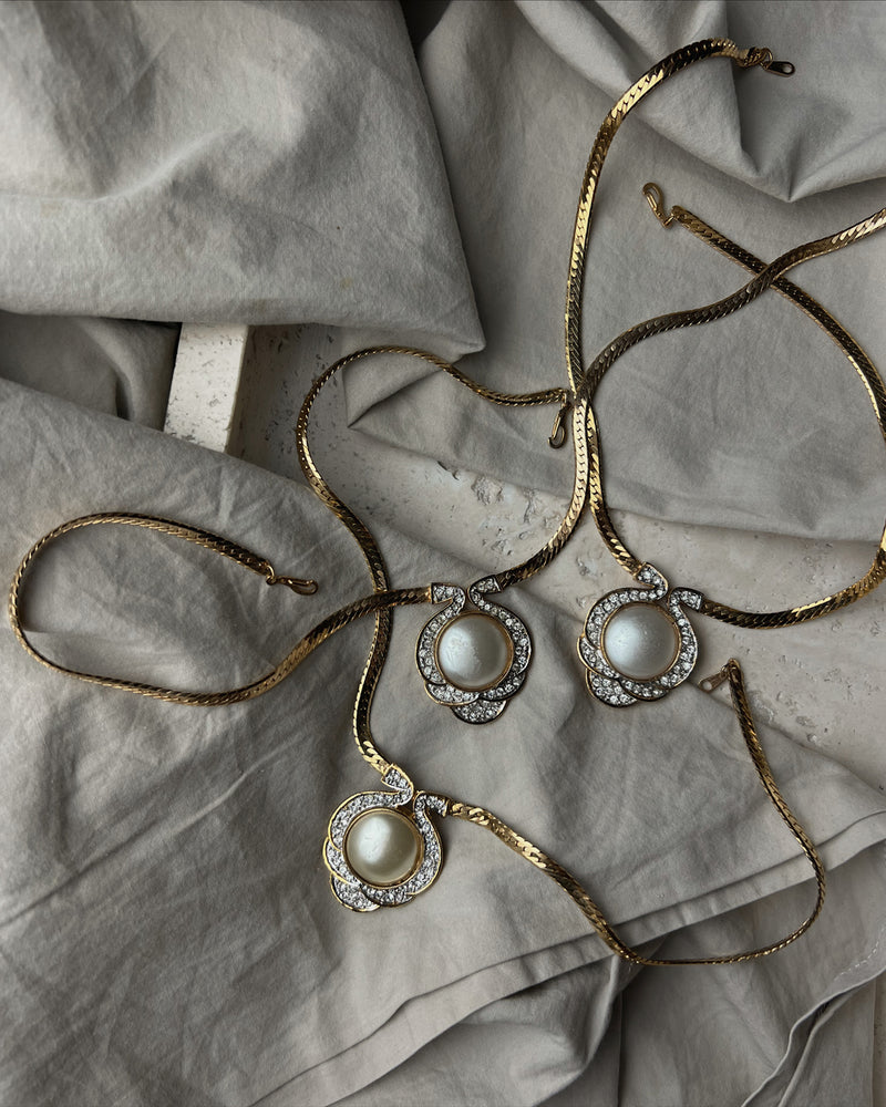 Vintage Pave Pearl Cabochon Necklace