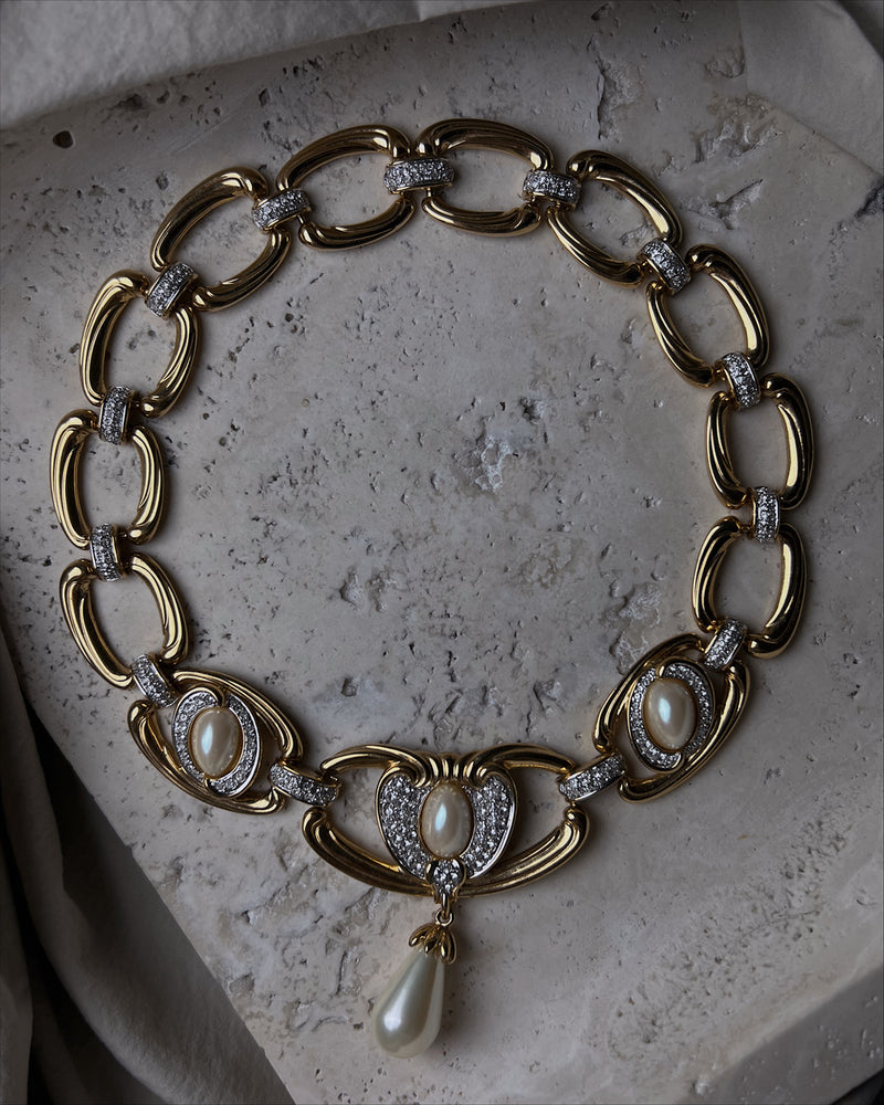 Vintage Pave Pearl Drop Statement Necklace