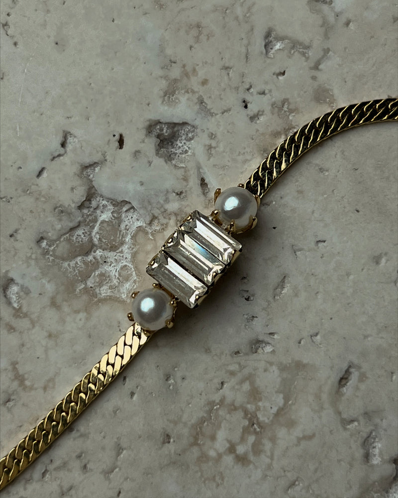 Vintage Pearl Rhinestone Herringbone Bracelet