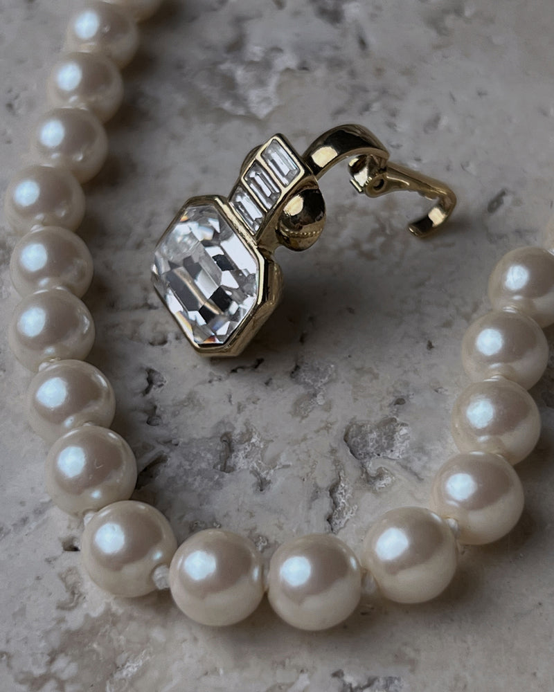 Vintage Pearl & Rhinestone Baguette Necklace