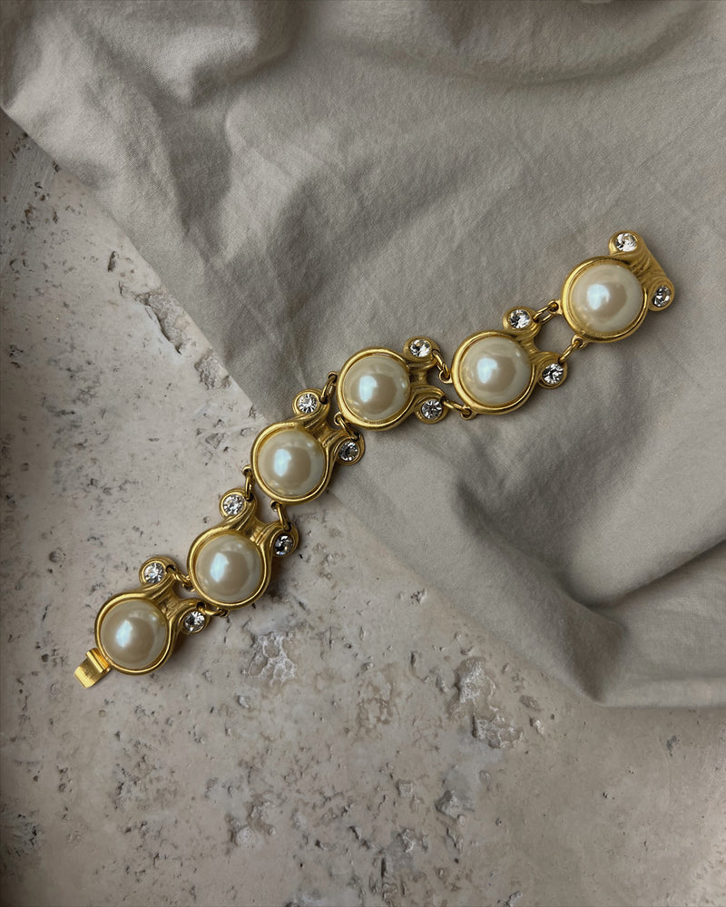 Vintage Pearl & Rhinestone Link Bracelet