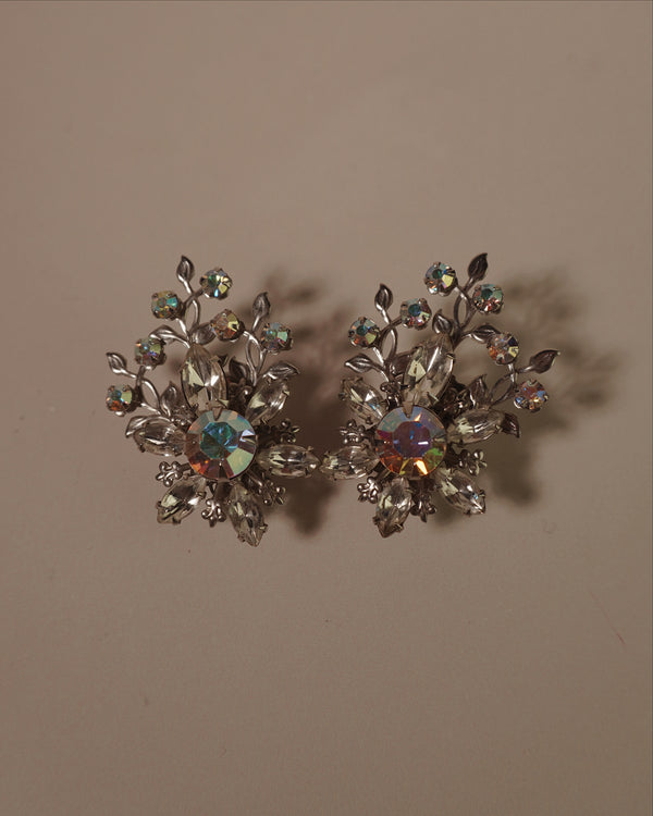 Vintage Rhinestone Floral Spray Earrings