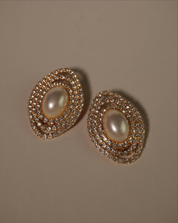 Vintage Rhinestone Pearl Statement Earrings