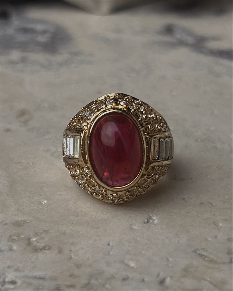 Vintage Red Glass Dome Ring Sz 7