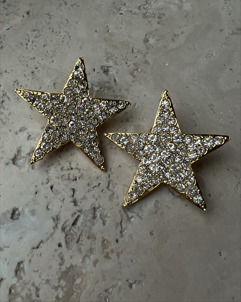 Vintage Rhinestone Encrusted Star Clip Ons