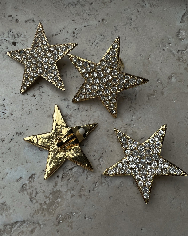 Vintage Rhinestone Encrusted Star Clip Ons