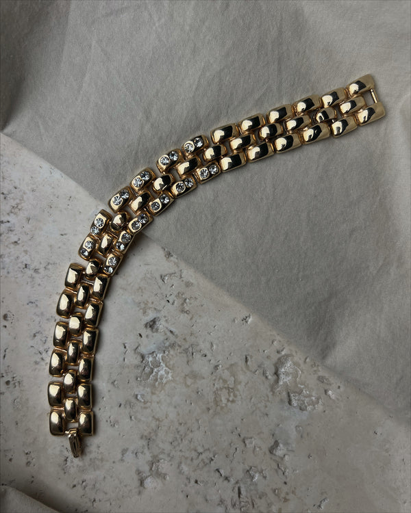 Vintage Rhinestone Panther Link Bracelet