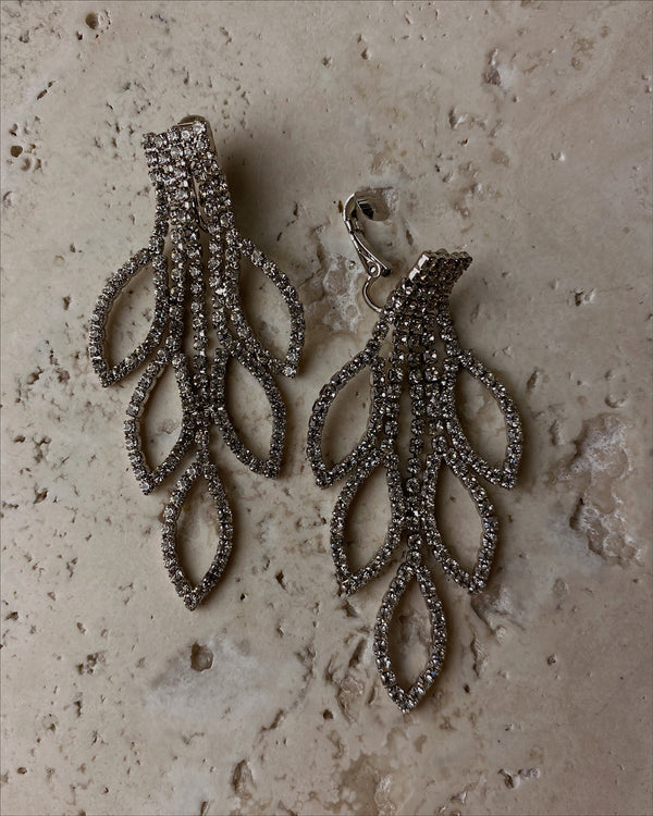 Vintage Rhinestone Leaf Drop Earrings