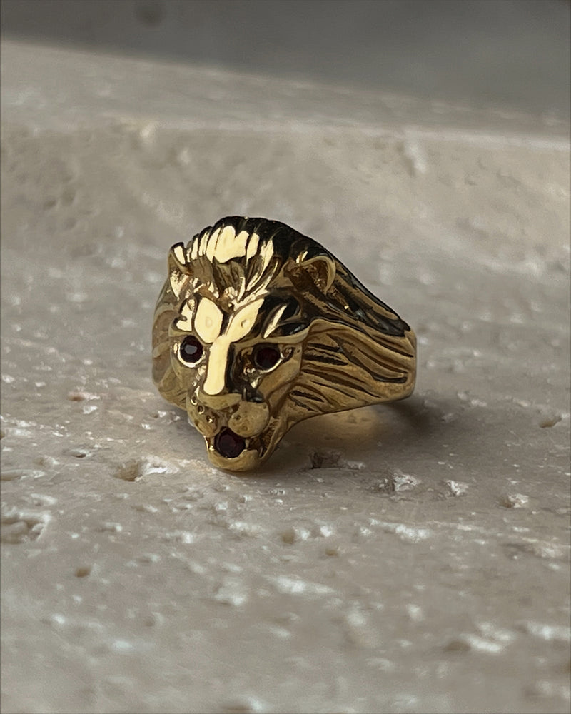 Vintage Ruby Stone Lion Ring Sz 6
