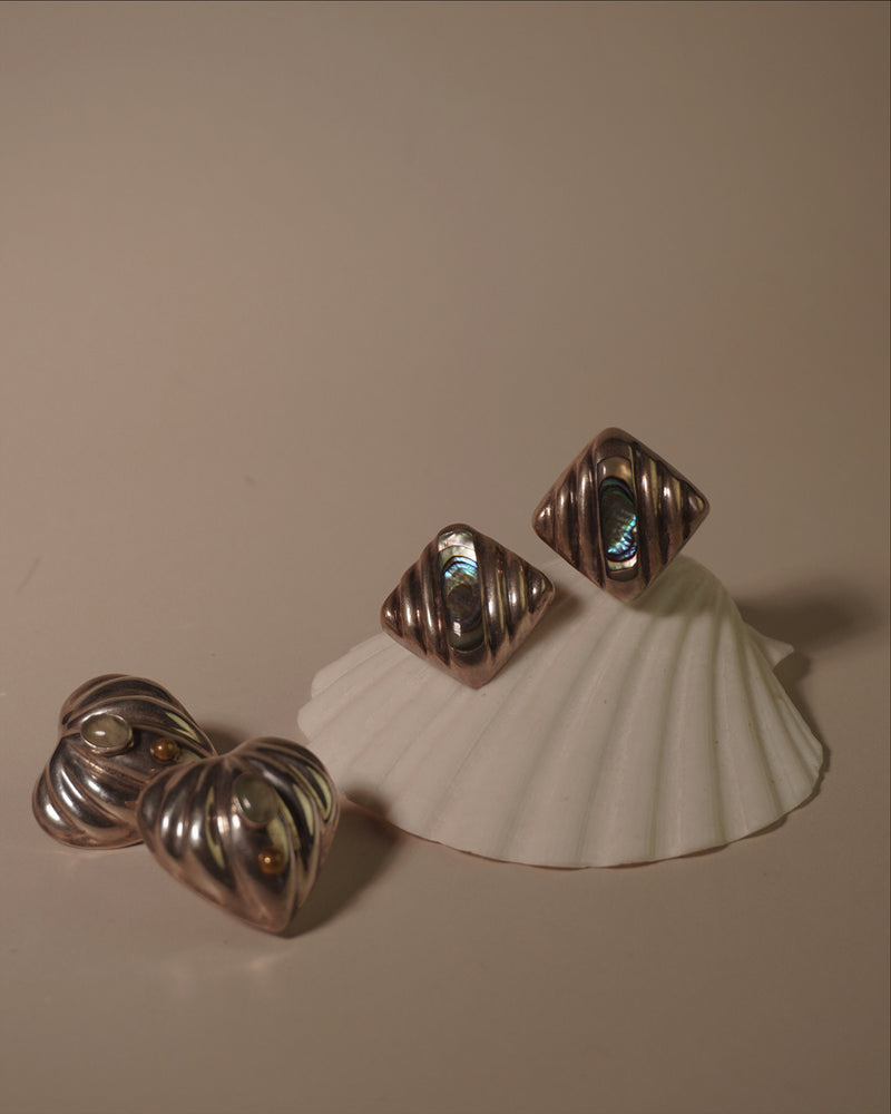 Vintage Silver Abalone Inlay Clip Ons