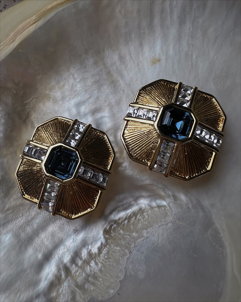 Vintage Sapphire Shield Clip Ons