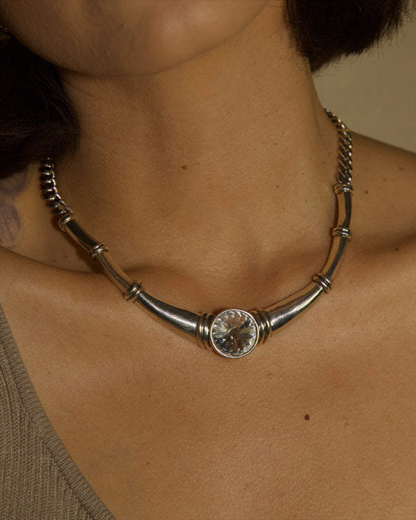 Vintage Silver Segmented Rhinestone Necklace