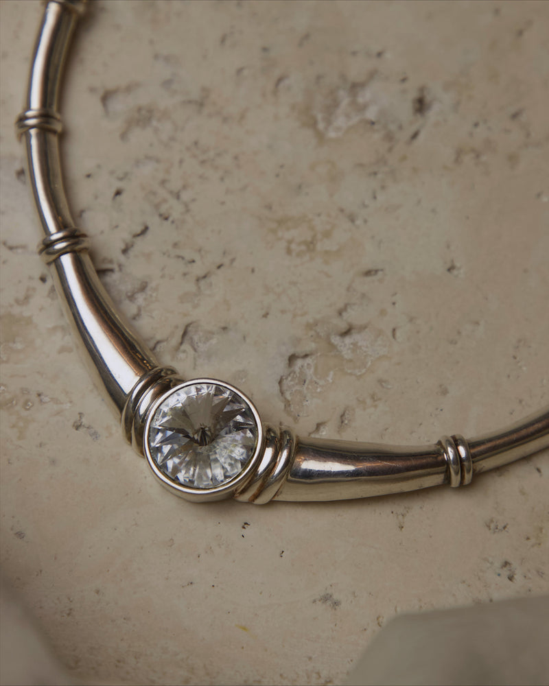 Vintage Silver Segmented Rhinestone Necklace