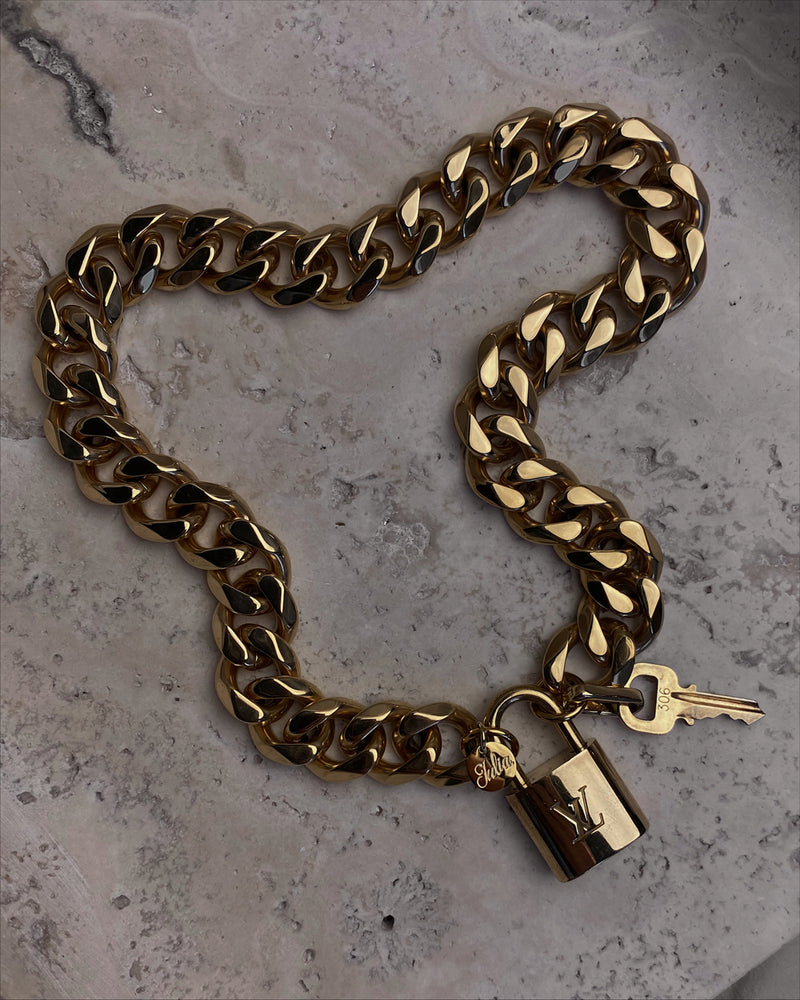 Louis Vuitton Padlock Choker Necklace, Vintage Reworked Jewelry