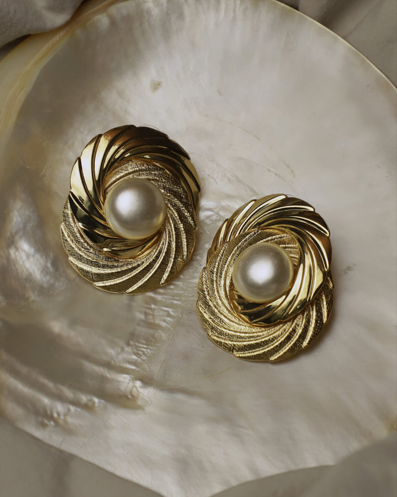 Vintage Spiral Pearl Statement Earrings