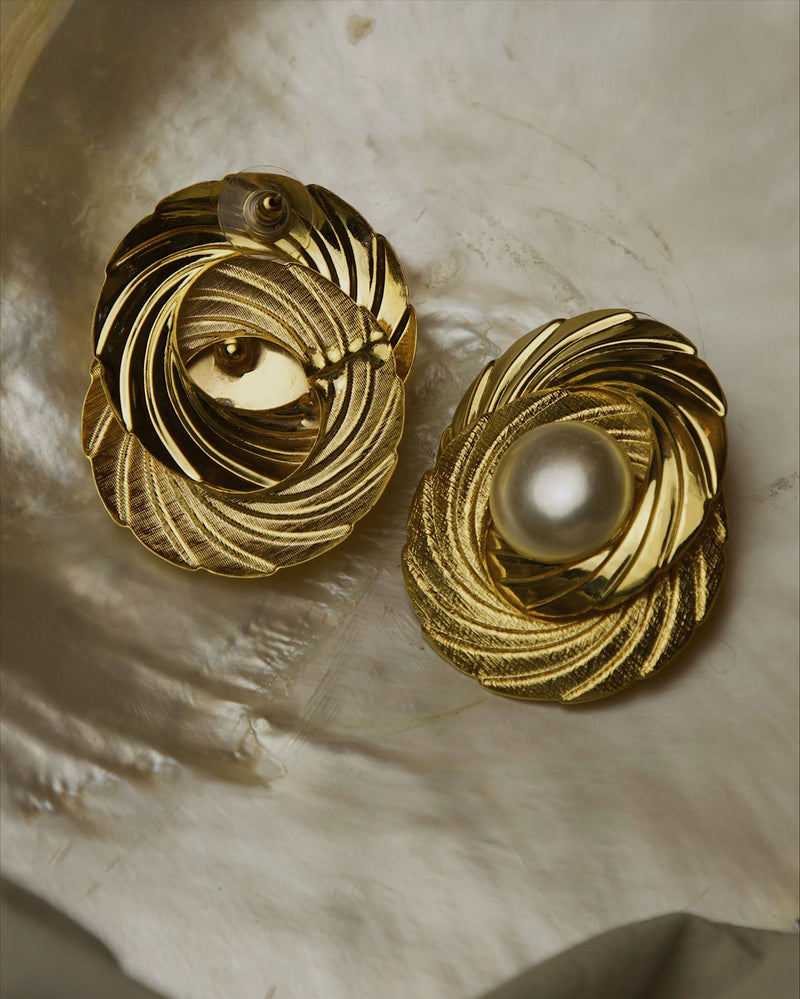 Vintage Spiral Pearl Statement Earrings