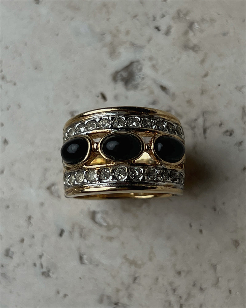 Vintage Stacked Black Stone Ring Sz 7
