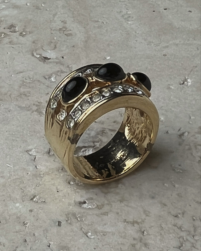 Vintage Stacked Black Stone Ring Sz 7