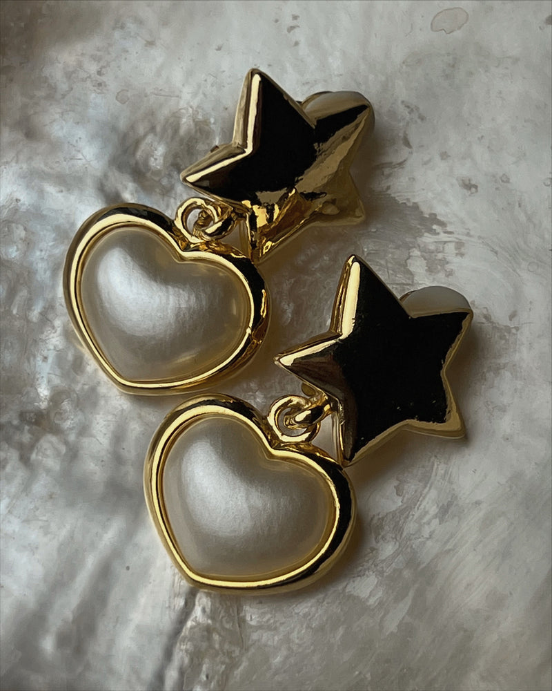 Vintage Star & Pearl Heart Clip Ons