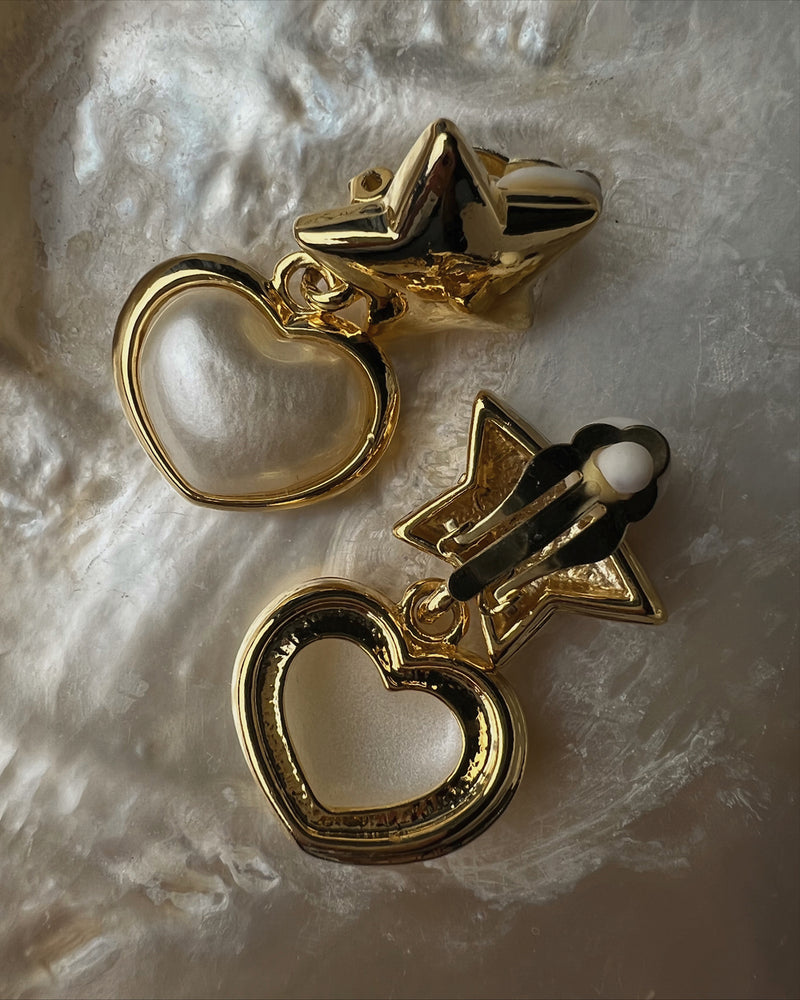 Vintage Star & Pearl Heart Clip Ons