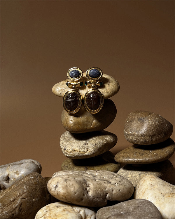 Vintage Stone Scarab Earrings