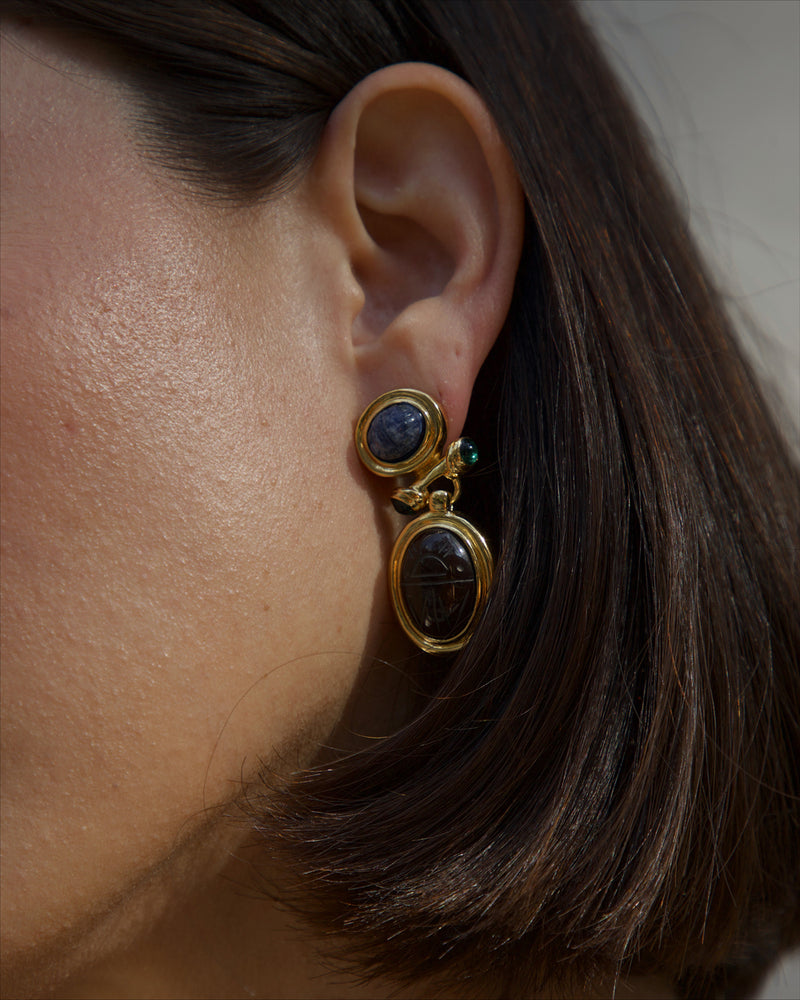 Vintage Stone Scarab Earrings