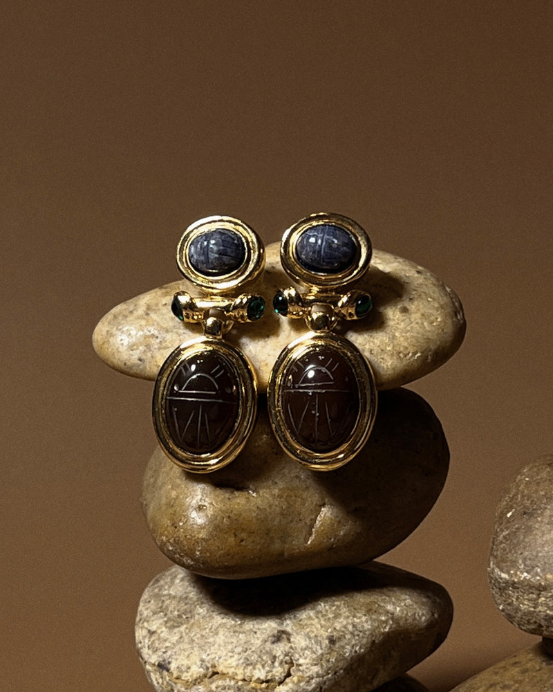 Vintage Stone Scarab Earrings