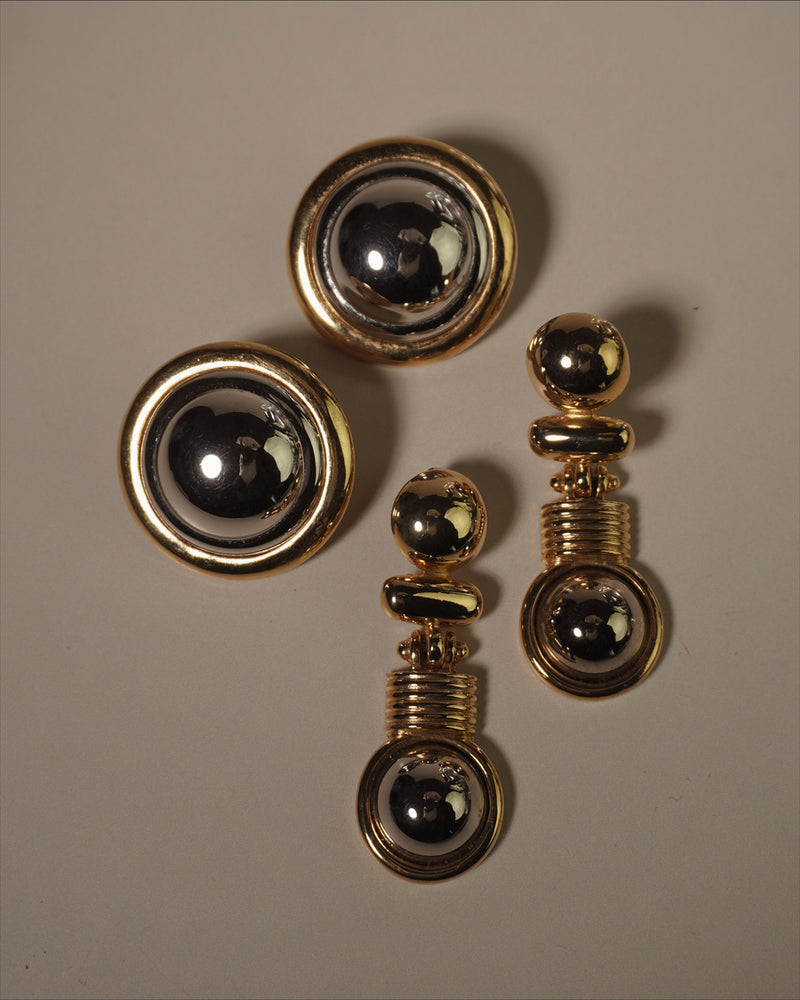 Vintage Two Tone Dome Earrings