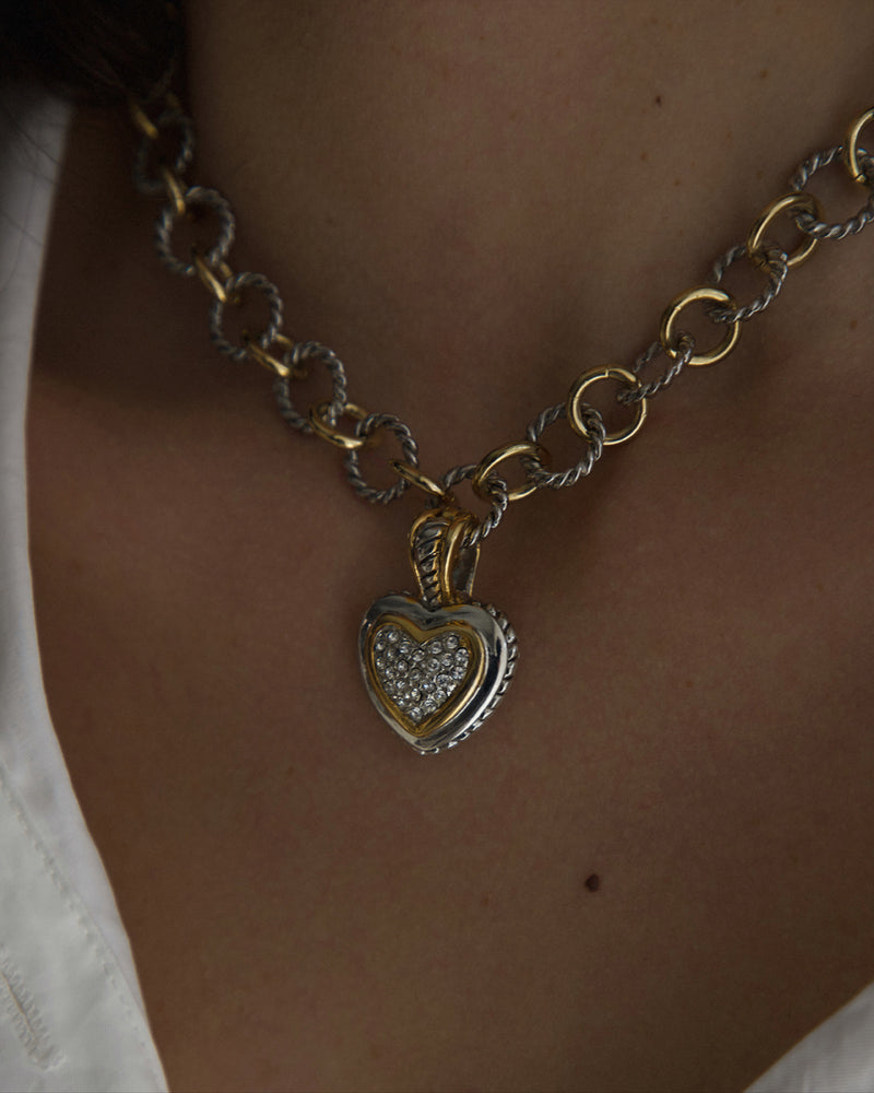 Vintage Two Tone Heart Necklace
